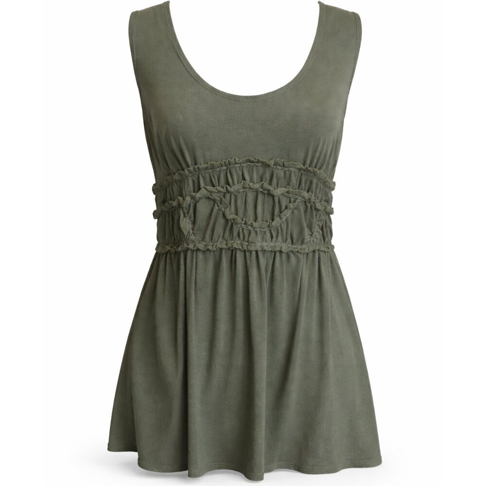 Max Studio Olive Green Ruffle Empire Waist Tank | Size Small - Picture 4 of 6